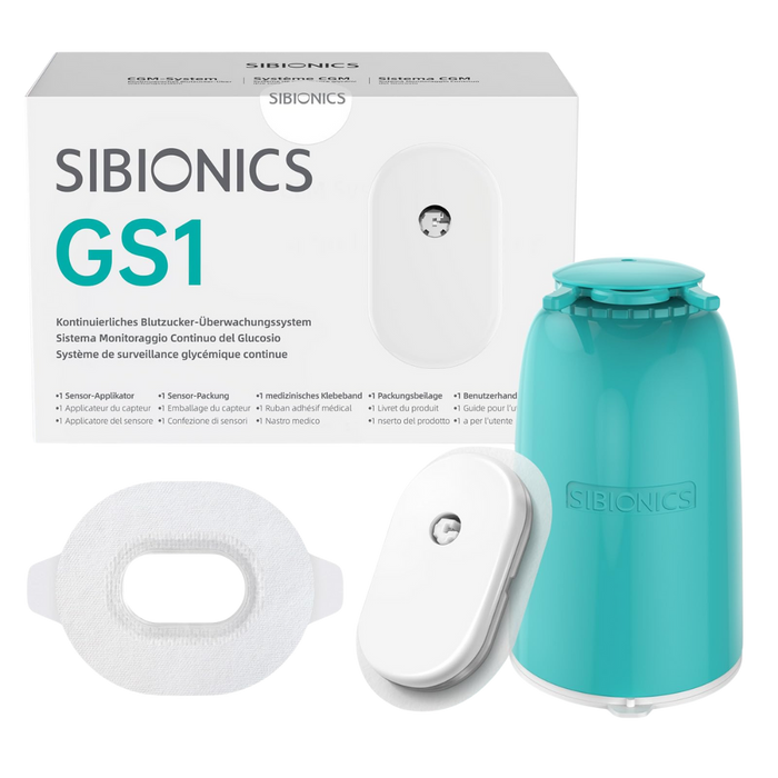 SIBIONICS GS1 CGM: κουτί, εφαρμογέας και αισθητήρας